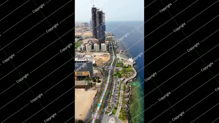 جدة، المملكة العربية السعودية، منظر جوي، أفق الواجهة البحرية، البحر الأحمر - طائرة بدون طيار