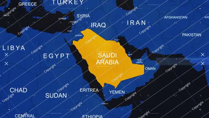Saudi Arabia Map Black and Blue Breaking News Style