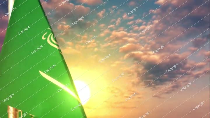 Saudi Arabia waving flag on cute sundown background