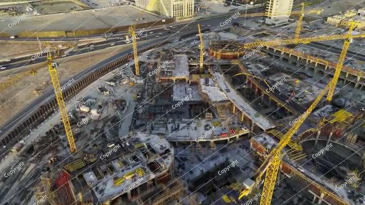 Drone view of Mega construction of Saudi Arabia on the sunset