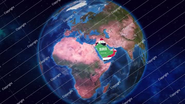 Earth Zooming On Saudi Arabia And Neighbour Countries With Their Flags