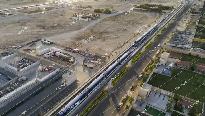 Drone view of the modern subway line in Riyadh Saudi Arabia on the sunset