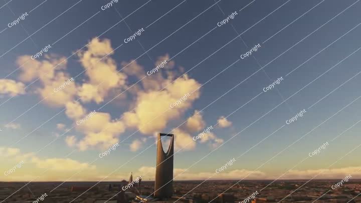 صورة جوية عند غروب الشمس لبرج العليا ومركز المملكة. المملكة العربية السعودية