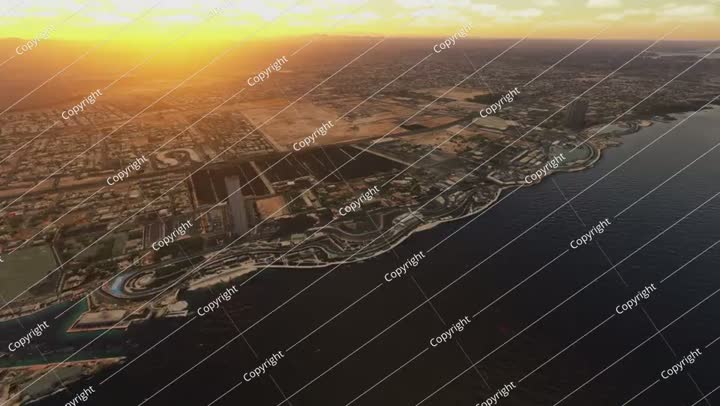 منظر جوي لغروب الشمس في كورنيش جدة، المملكة العربية السعودية