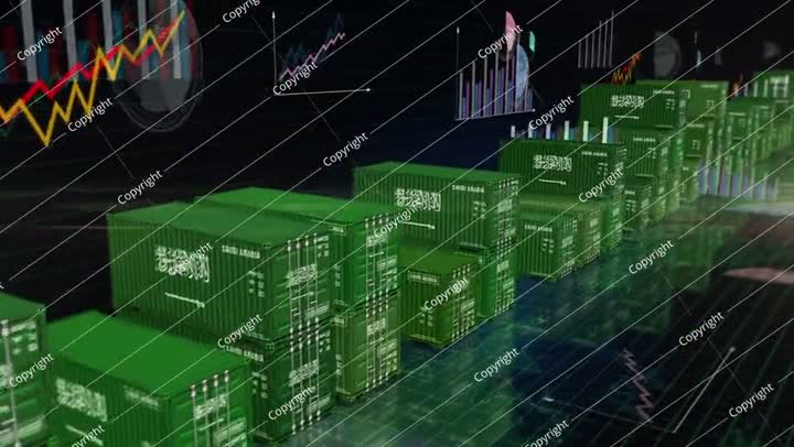 Saudi Arabia export cargo containers with charts and diagrams