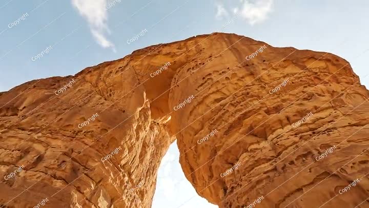 Looking up the Elephant Rock or Jabal AlFil formation in Al Ula, Saudi Arab..