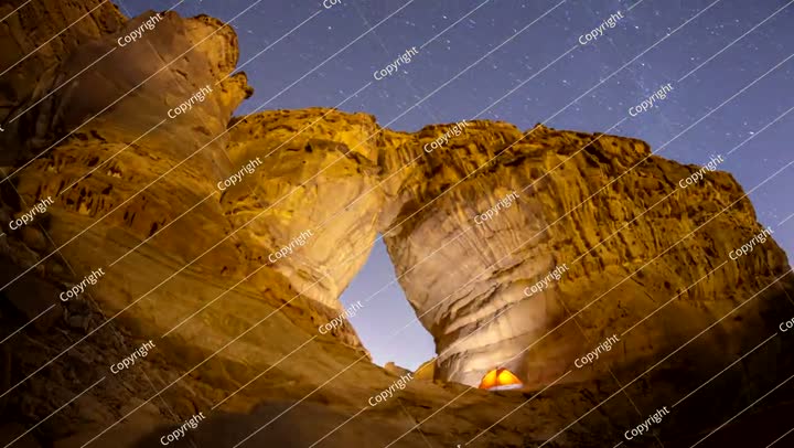 Night Time-Lapse of Camping by Bottle Rock Formations in AlUla, Saudi Arabia