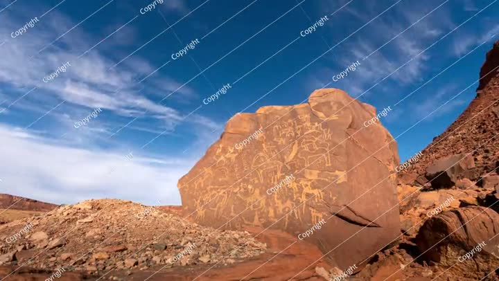 Time lapse of cloud over Inscription rock by Nabatean in Tabuk, Saudi Arabia