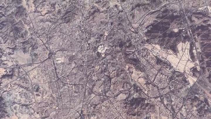Aerial view of Mecca Saudi Arabia Al-Masjid Al-Haram 4k animation