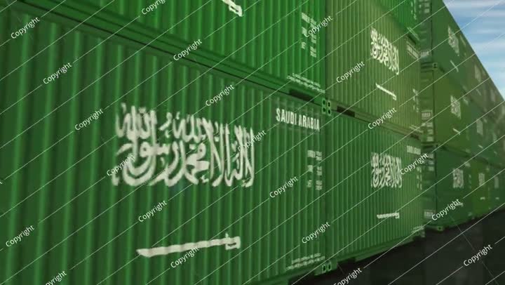 Saudi Arabia export cargo containers in row endless