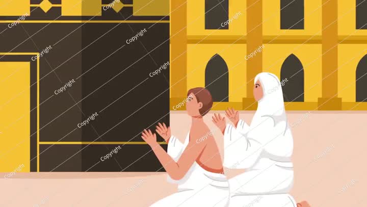 حجاج يصلون عند الكعبة في مكة المكرمة، المملكة العربية السعودية