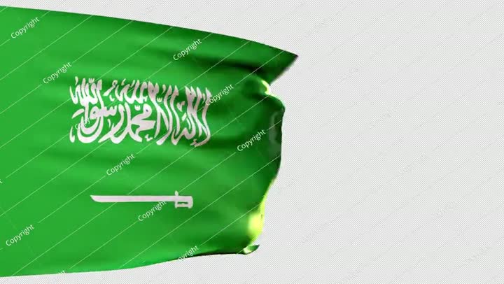 Flag of Kingdom of Saudi Arabia, transparent background, 3d animation 4k alpha
