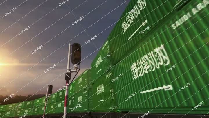Saudi Arabia export containers on cargo train wagons loop