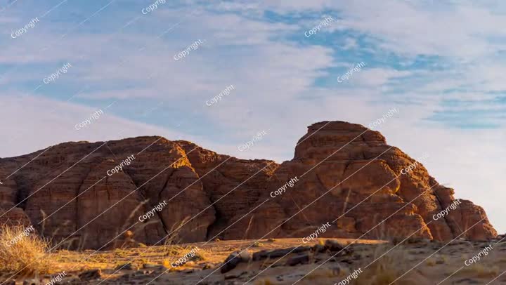 Time lapse of sunset sunrise in rock formation desert in Alula, Saudi Arabia