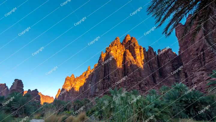 Time lapse of sunset sunrise in Wadi Disah,  in Tabuk,  Saudi Arabia.