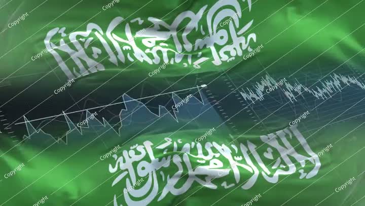 Saudi Arabia flag - Waving flag on report analytics data