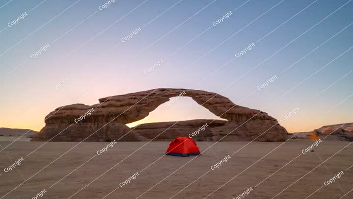Time lapse of Sunset motion in rainbow arch,  Al ula, Madinah,  Saudi Arabia