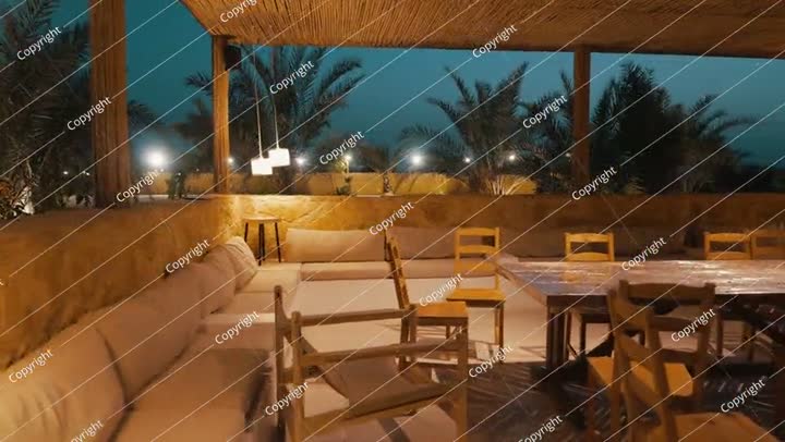 A luxurious outdoor lounge under the night sky in Saudi Arabia