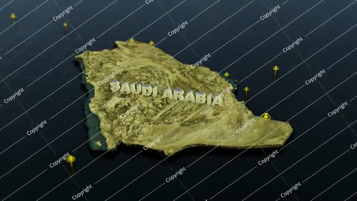 خريطة المملكة العربية السعودية ثلاثية الأبعاد مع الرسوم المتحركة