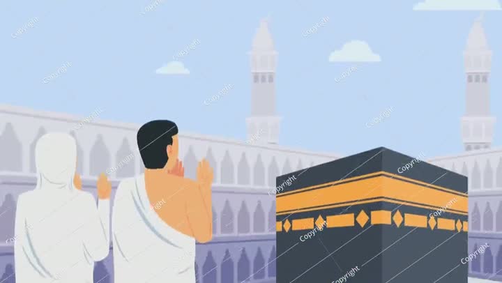 Muslim pilgrims praying in mecca near kaaba