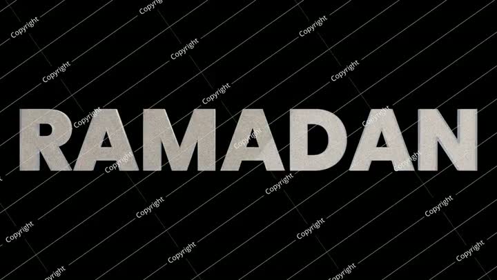 رمضان نص ثلاثي الأبعاد على شكل زجاج على خلفية سوداء، فيديو 4K متكرر