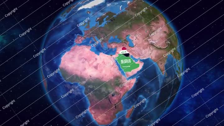 Earth Zooming On Kuwait And Neighbour Countries With Their Flags