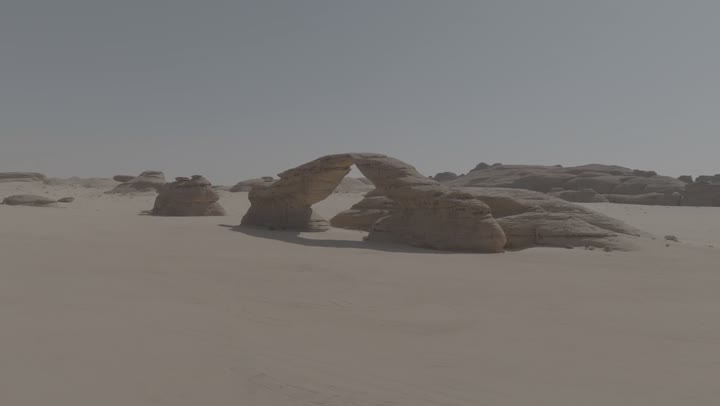 The art of rock formations, the arch of the Maqrat Al-Dabous Mountains in Al-Ula Province, northwest of the Kingdom of Saudi Arabia, is a tourist archaeological landmark.