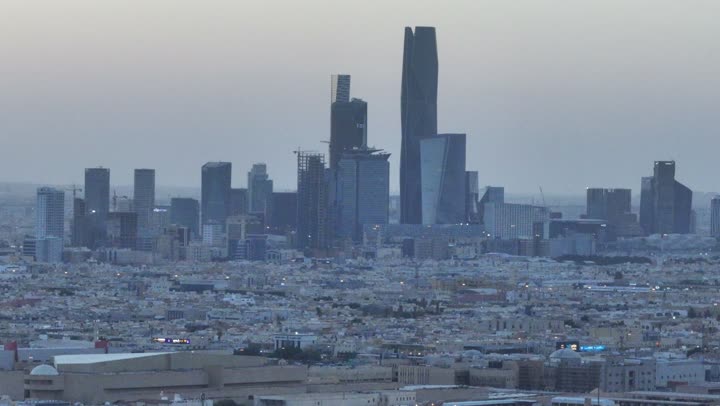 Urban growth and development in Saudi Arabia, financial establishments and towers in the city of Riyadh, the architectural engineering art of famous buildings and skyscrapers in the Kingdom, achieving economic and commercial renaissance.