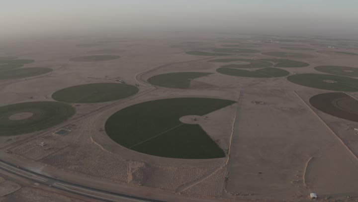 الأشجار والنباتات في مدن ومناطق السياحة المشهورة, الاهتمام بالمساحات الخضراء, تصوير درون جوي لأراضي ومزارع المملكه العربية السعودية, الحقول الدائرية الزراعية, الاستمتاع بالمناظر الطبيعيه الهادئة في وقت النهار, محاصيل زراعية ومنتجات وطنية محلية