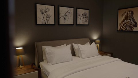 سكن سياحي في شقق فاخرة، غرفة نوم في شقة سكنية بتصاميم عصرية وجذابة، ديكورات رائعة، أثاث منزلي راقي، تصاميم رائعة وجميلة، أوتيل، فنادق فاخرة