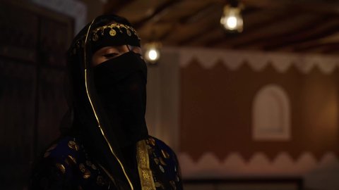 Traditional folk costumes for celebrations and national events; Saudi folk costumes; reviving folk heritage; Saudi Founding Day; traditional Saudi dress with gold embellishments; a Saudi Arabian Gulf woman in a traditional house in Saudi Arabia; historical sites; the Saudi thobe; folk accessories