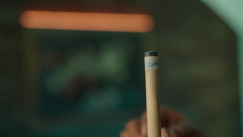 Enjoyment and passion for playing snooker, close-up shot of a billiard cue, fun and entertainment and spending enjoyable time, youth activities and hobbies.