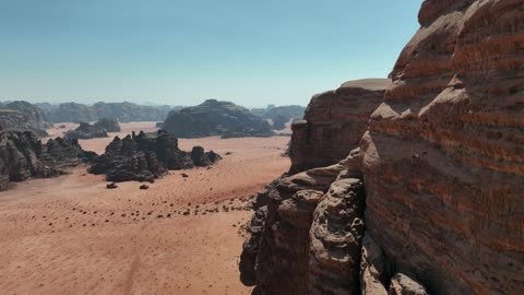 A global center for winter sports and adventures, drone photography of the towering mountains with rock formations in the Tabuk region, desert near Jeddah in Neom, northwest of the Kingdom of Saudi Arabia, a luxury mountain tourist destination.