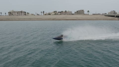 دولاب هواء عين دبي في جزيرة بلو ووترز في النهار, إطلاله على ساحل الخليج العربي في دولة الامارات العربيه المتحده، معلم سياحي مشهور في الجميرا بيتش في إمارة دبي, انشطه وفعاليات ترفيهيه عائليه وشبابيه ممتعه،  تصوير درون جوي للالعاب المائية والسي شارك جيت سكي