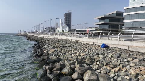 تصوير درون جوي لكورنيش ابحر جدة ، شاطئ بحر أبحر شمال مدينة جدة في المملكة العربية السعودية ، الخليج السياحي ، اماكن ومعالم سياحية ترفيهية