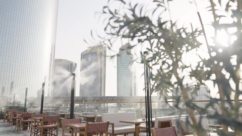 Attracting tourists from all over the world, entertainment and leisure, summer vacation, tourism in Saudi Arabia, entertainment cities and landmarks in the Kingdom of Saudi Arabia, misting fans used to cool the air, the famous tourist destination in the capital, cafes and restaurants serving delicious food