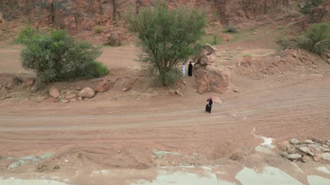 The Aja Mountains in the city of Hail, the natural landscapes and tourist attractions in the Kingdom of Saudi Arabia, aerial drone photography of the rugged terrain of the Aja Mountains in Tuwaran, the peaks and highlands in the mountainous areas, nature background.