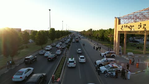 The traffic movement of cars in the streets of the Kingdom, celebrations and festivals in the Kingdom of Saudi Arabia, the celebration of the Saudi National Day on September 23, organizing festive events in parks and public places, happy holidays and national occasions.