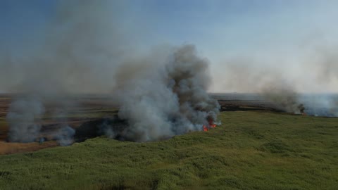 دخان الحريق والنار المتصاعدة من الاراضي الزراعية في منطقة تبوك، مكان ومنطقة سياحية طبيعية في المملكة العربية السعودية، اثار الاحتباس الحراري، احتراق المساحات الخضراء