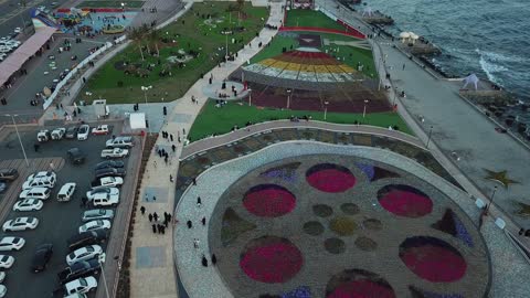 Water landscapes, the progress and urban development of Saudi Arabia, attractions for visitors to the coastal city of Duba, famous landmarks and tourist places, aerial drone photography of the Duba Sea Corniche, the waterfront in the Kingdom of Saudi Arabia during the day.