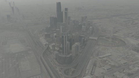 معالم وأماكن مشهورة في المملكة العربية السعودية، الأبراج المالية والاقتصادية والمنشآت التجارية، الفن الهندسي المعماري للمباني وناطحات السحاب على الطراز الحديث، تصوير جوي للتطور العمراني والتقدم الحضاري، اجواء ضبابية