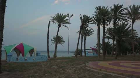 الاهتمام بزراعة النباتات الخضراء والاشجار، من أكبر محافظات تبوك من حيث المساحة، مركزاً تجارياً هاماً بعد مكة المكرمة، الموقع على ساحل البحر الأحمر بين مدينتي الوجه وينبع، أملج الساحلية في السعودية،  تصوير درون لمياه البحر في أملج في المملكة العربية السعودية