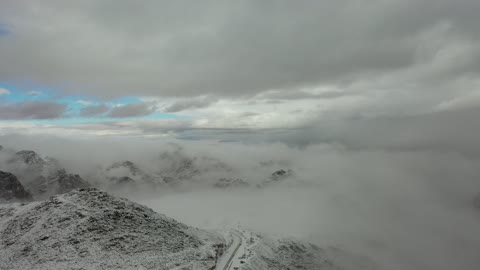 Low pressure system, snowfall, winter atmosphere, cultural and tourist landmarks in the Kingdom of Saudi Arabia, the snow-covered Al-Lawz mountain range in the Trogina area, aerial drone photography of rock formations in the village of Jeddah Neom in the west of the Kingdom of Saudi Arabia, sculpted mountains and geological formations in the city of Tabuk.