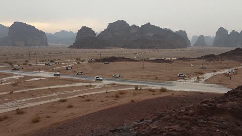 Natural landscapes of golden sands, floods and waterfalls, cold winter atmospheres, peaks and mountain heights, rock formations in the Jeddah area in the northwest of the Kingdom of Saudi Arabia, the NEOM tourism project, tourist attractions in the Kingdom of Saudi Arabia.