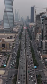 Famous landmarks of Riyadh, the towers and skyscrapers in the Kingdom of Saudi Arabia, the architectural engineering art of financial establishments in the city of Riyadh, drone photography of the King Abdullah Financial Center (KAFD), King Abdullah Financial Towers, the largest economic projects in the Kingdom.