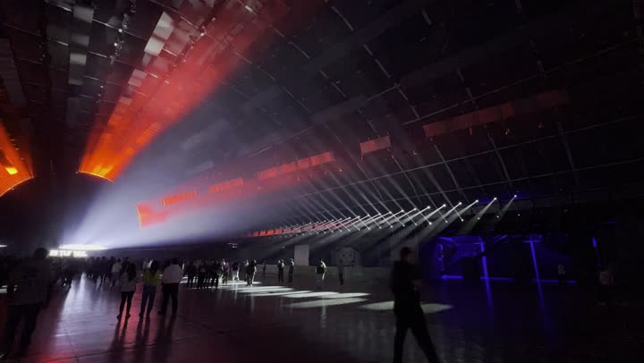 A place to spend enjoyable time, December 13, 2025, in the Kingdom of Saudi Arabia, a modern artistic musical entertainment experience, Riyadh Season event, a global celebration of music and art, visitors enjoying the light show on the stage of the Soundstorm Middle Beast festival in the Banban area of Riyadh.