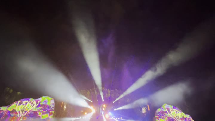 Enjoying the light show at the Soundstorm Middle Beast Festival in the Banban area of Riyadh, illuminated digital electronic screens, December 13, 2025, in the Kingdom of Saudi Arabia, a family and youth experience as part of the Riyadh Season events, visitors wandered through a fun atmosphere filled with entertainment and amusement.