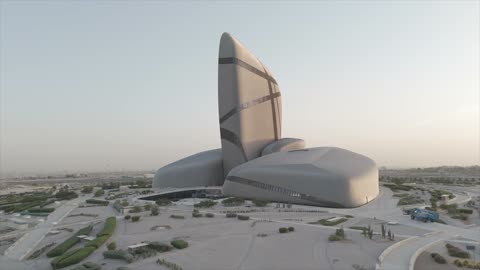 A cultural beacon and famous tourist attractions in the Kingdom of Saudi Arabia, recreational, cultural, and educational activities, the building of the Ithra Global Museum in the Eastern Province in Dammam, the King Abdulaziz Center for World Culture in the city of Dhahran during the day.