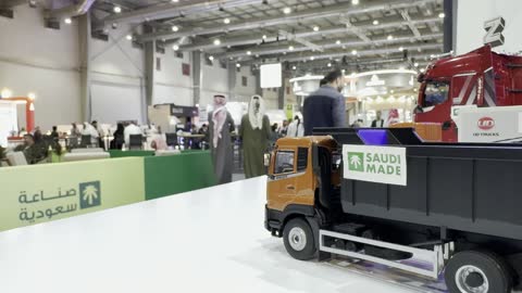 "Made in Saudi Arabia 2025" truck models, a prominent industrial event aimed at promoting Saudi national products and services, highlighting the quality and diversity of national industries and their innovations, carries the slogan "We Empower Manufacturing," organized by the Saudi Export Development Authority, 2025 at the Riyadh International Convention and Exhibition Center.