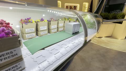 A model of a cargo plane "Made in Saudi Arabia 2025," a prominent industrial event aimed at promoting Saudi national products and services, highlighting the quality and diversity of national industries and their innovations, carries the slogan "We Empower Manufacturing," Saudi Export Development Authority, 2025 at the Riyadh International Convention and Exhibition Center.